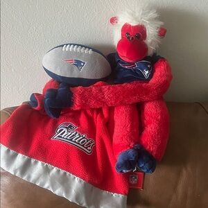 NFL New England Patriots Red and Blue Stuffed Monkey & Snuggleball Blankey Gifts